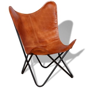 

vidaXL Butterfly Chair Brown Real Leather