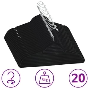 

vidaXL 20 pcs Clothes Hanger Set Anti-slip Black Velvet