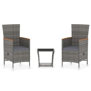 

vidaXL 3 Piece Garden Lounge Set with Cushions Poly Rattan Grey