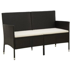 

vidaXL 3-Seater Garden Sofa with Cushion Black Poly Rattan