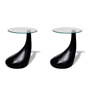 

vidaXL Coffee Table 2 pcs with Round Glass Top High Gloss Black