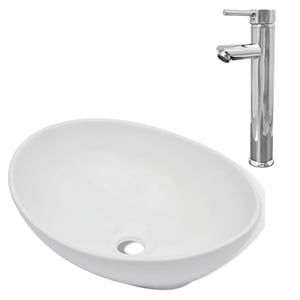 

vidaXL Bathroom Basin with Mixer Tap Ceramic Oval White