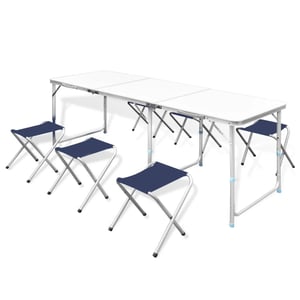 

vidaXL Foldable Camping Table Set with 6 Stools Height Adjustable 180x60cm