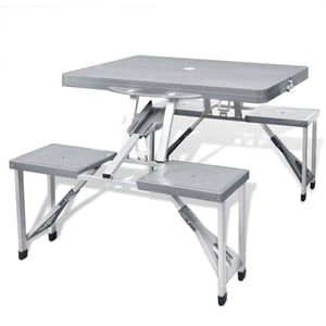 

vidaXL Foldable Camping Table Set with 4 Stools Aluminium Extra Light Grey