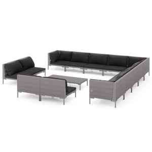 

vidaXL 14 Piece Garden Lounge Set with Cushions Poly Rattan Dark Grey