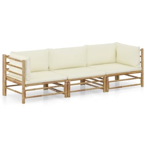 

vidaXL 3 Piece Garden Lounge Set with Cream White Cushions Bamboo