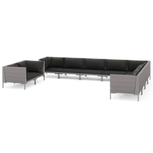 

vidaXL 10 Piece Garden Lounge Set with Cushions Poly Rattan Dark Grey
