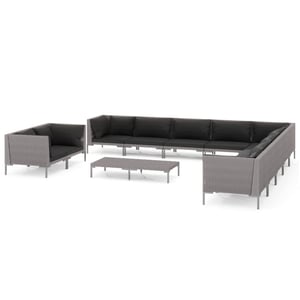 

vidaXL 12 Piece Garden Lounge Set with Cushions Poly Rattan Dark Grey