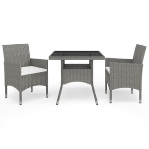 

vidaXL 3 Piece Garden Dining Set Grey Poly Rattan and Glass