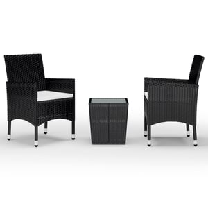 

vidaXL 3 Piece Bistro Set Poly Rattan and Tempered Glass Black