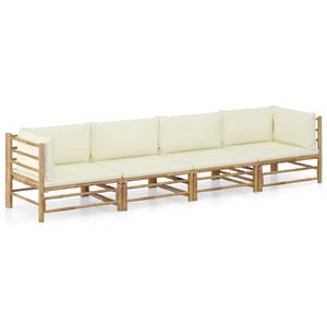 

vidaXL 4 Piece Garden Lounge Set with Cream White Cushions Bamboo