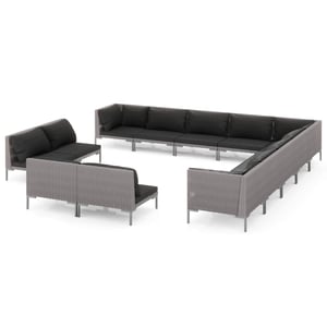 

vidaXL 13 Piece Garden Lounge Set with Cushions Poly Rattan Dark Grey