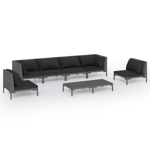 

vidaXL 7 Piece Garden Lounge Set with Cushions Poly Rattan Dark Grey