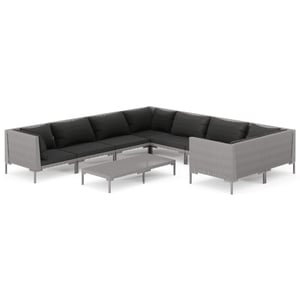 

vidaXL 9 Piece Garden Lounge Set with Cushions Poly Rattan Dark Grey