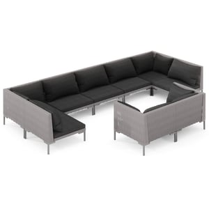 

vidaXL 9 Piece Garden Lounge Set with Cushions Poly Rattan Dark Grey