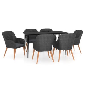 

vidaXL 7 Piece Garden Dining Set with Cushions Black