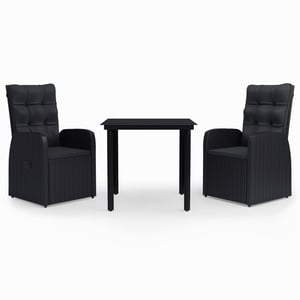 

vidaXL 3 Piece Garden Dining Set with Cushions Black