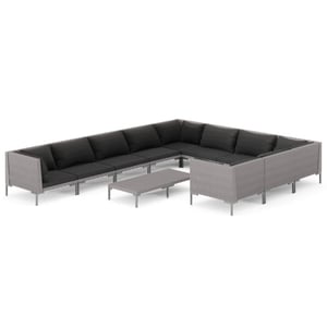 

vidaXL 11 Piece Garden Lounge Set with Cushions Poly Rattan Dark Grey