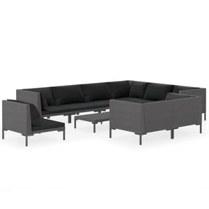 

vidaXL 10 Piece Garden Lounge Set with Cushions Poly Rattan Dark Grey