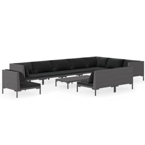 

vidaXL 11 Piece Garden Lounge Set with Cushions Poly Rattan Dark Grey