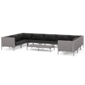 

vidaXL 10 Piece Garden Lounge Set with Cushions Poly Rattan Dark Grey