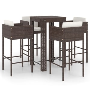 

vidaXL 5 Piece Garden Bar Set with Cushions Poly Rattan Brown