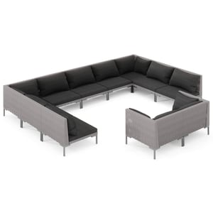 

vidaXL 11 Piece Garden Lounge Set with Cushions Poly Rattan Dark Grey