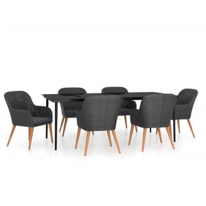 

vidaXL 7 Piece Garden Dining Set with Cushions Black