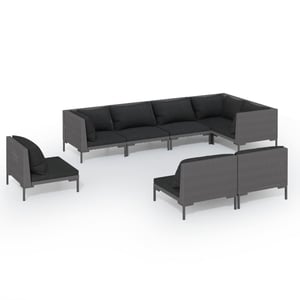

vidaXL 8 Piece Garden Lounge Set with Cushions Poly Rattan Dark Grey
