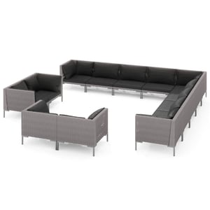 

vidaXL 13 Piece Garden Lounge Set with Cushions Poly Rattan Dark Grey