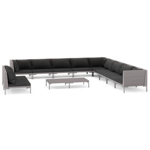 

vidaXL 12 Piece Garden Lounge Set with Cushions Poly Rattan Dark Grey
