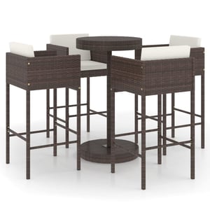 

vidaXL 5 Piece Garden Bar Set with Cushions Poly Rattan Brown