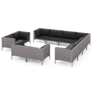 

vidaXL 11 Piece Garden Lounge Set with Cushions Poly Rattan Dark Grey