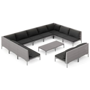 

vidaXL 12 Piece Garden Lounge Set with Cushions Poly Rattan Dark Grey