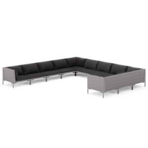 

vidaXL 11 Piece Garden Lounge Set with Cushions Poly Rattan Dark Grey