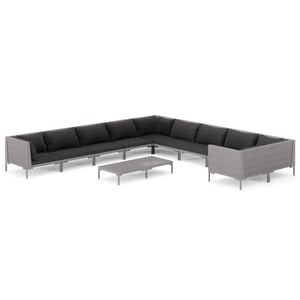 

vidaXL 11 Piece Garden Lounge Set with Cushions Poly Rattan Dark Grey