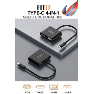

FITITI Type C Hub 4-in-1 Metalic body Hub, With 1X HDMI, 1X Type C, 1X USB Type A, 1X VGA, Grey