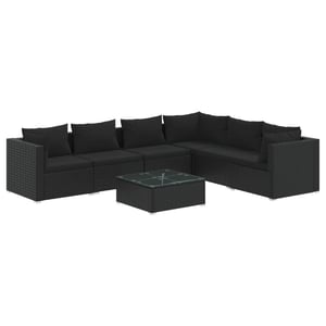 

vidaXL 7 Piece Garden Lounge Set with Cushions Poly Rattan Black