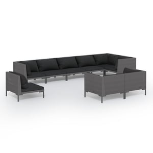 

vidaXL 9 Piece Garden Lounge Set with Cushions Round Rattan Dark Grey