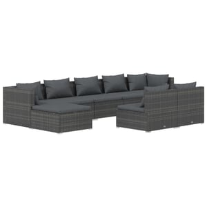 

vidaXL 9 Piece Garden Lounge Set with Cushions Grey Poly Rattan