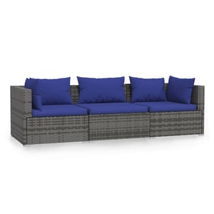 

vidaXL 3-Seater Sofa with Cushions Grey Poly Rattan