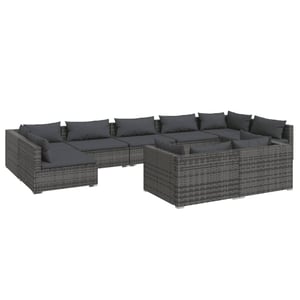 

vidaXL 9 Piece Garden Lounge Set with Cushions Grey Poly Rattan