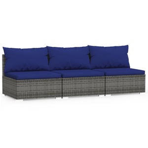 

vidaXL 3-Seater Sofa with Cushions Grey Poly Rattan