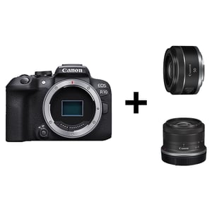 Canon EOS R10 Mirrorless Digital Camera Body Black With RF-S 18-45mm F4.5-6.3 IS STM Lens + RF50mm F1.8 STM