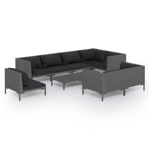 

vidaXL 9 Piece Garden Lounge Set with Cushions Poly Rattan Dark Grey