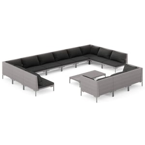 

vidaXL 14 Piece Garden Lounge Set with Cushions Poly Rattan Dark Grey