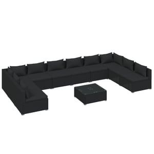 

vidaXL 11 Piece Garden Lounge Set with Cushions Poly Rattan Black