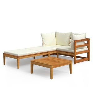 

vidaXL 3 Piece Garden Lounge Set with Cream White Cushions Acacia Wood