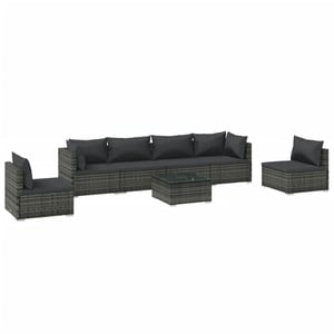 

vidaXL 7 Piece Garden Lounge Set with Cushions Poly Rattan Grey