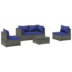 

vidaXL 5 Piece Garden Lounge Set with Cushions Poly Rattan Grey